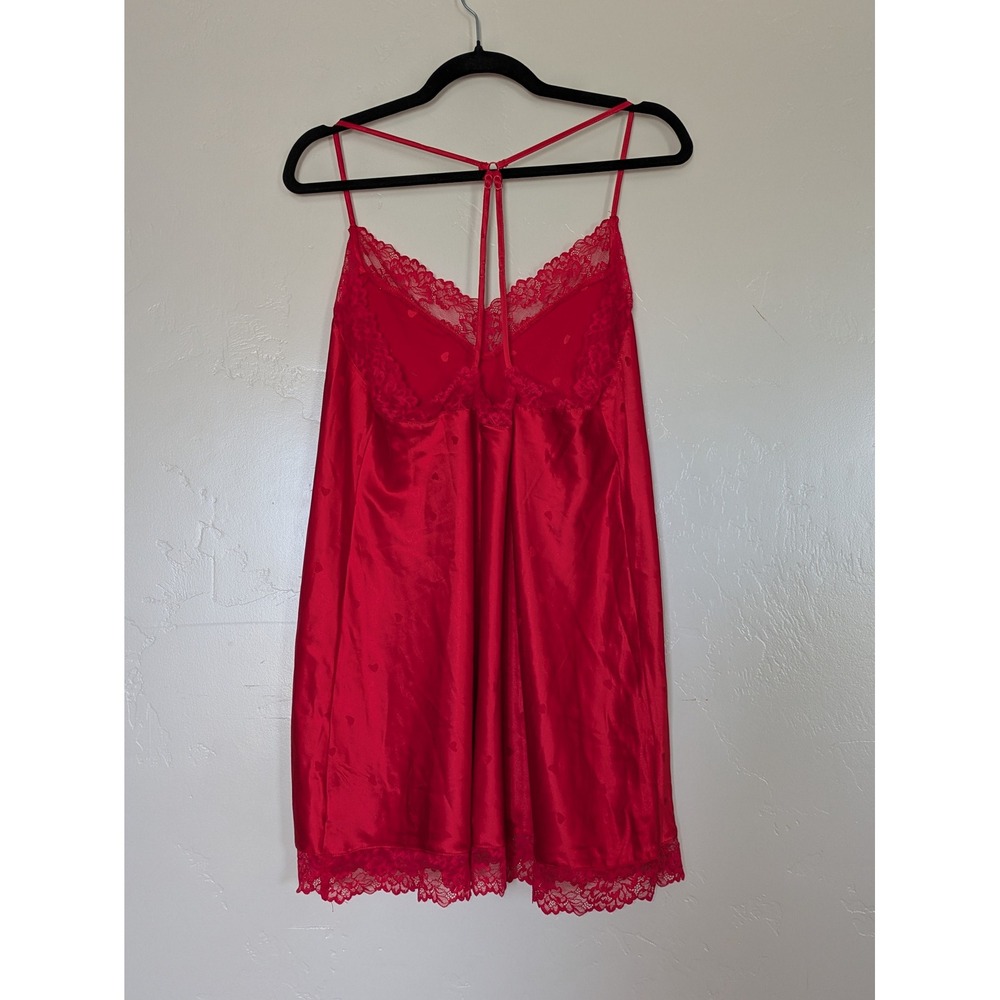 Joyspun Nightie Red Satin Lace Trim Hearts Lingerie Large Romantic Valentine's - Picture 3 of 6